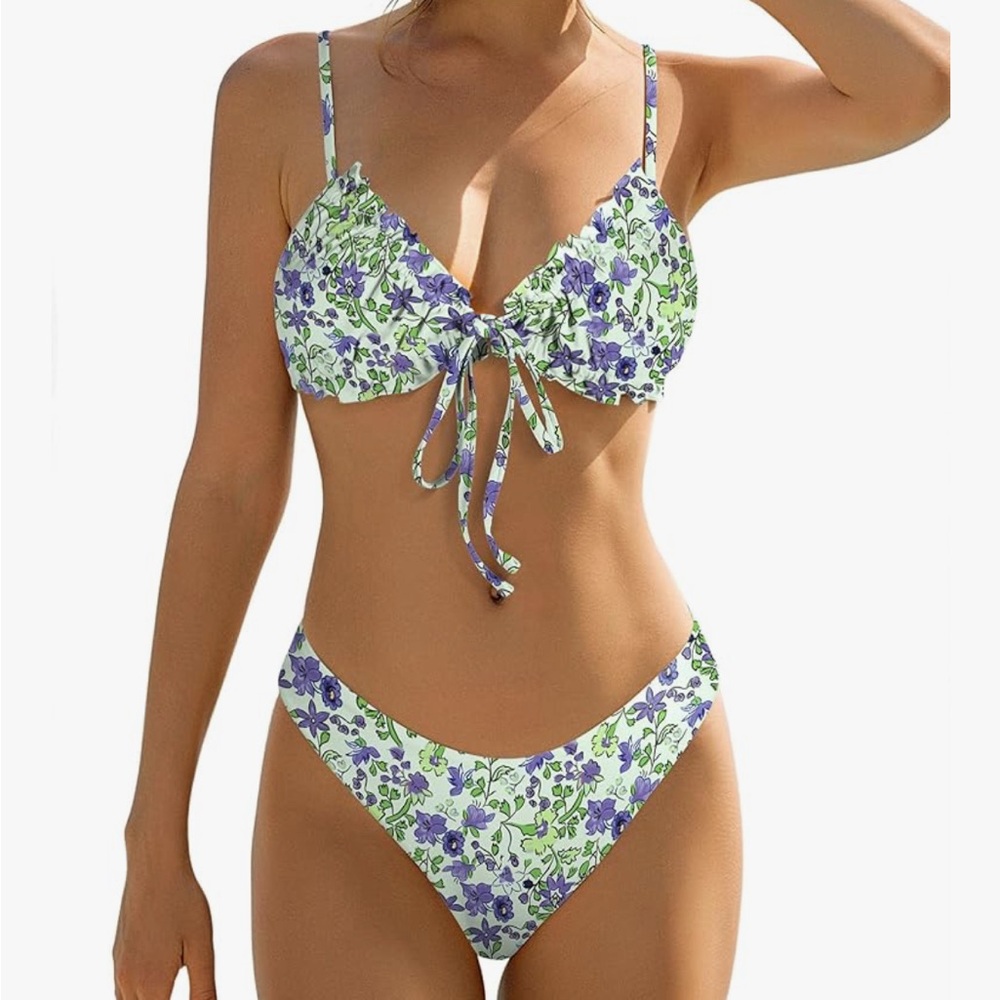 Floral Bikini Set - Purple and Green